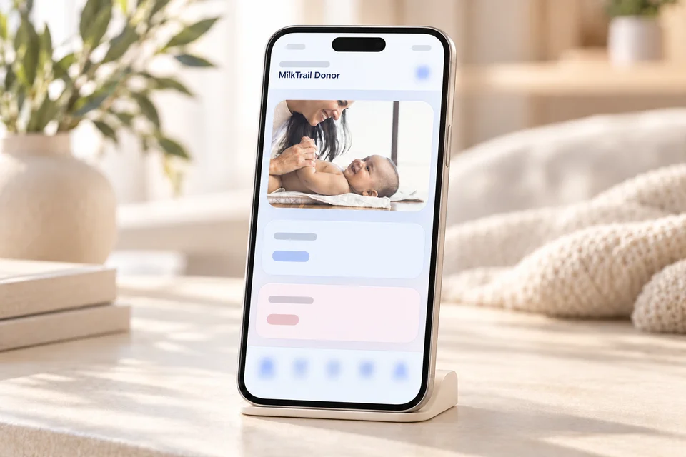 MilkTrail donor portal on a phone with private details softened